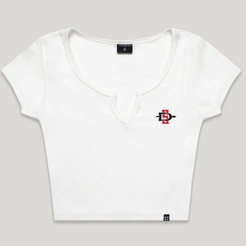 Hype And Vice Cali Tee White Cropped SDSU San Diego State Aztecs NWT Size M